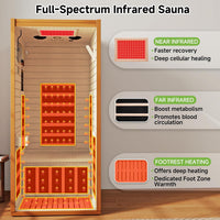 Infrared Sauna with 660 & 850Nm Red Light Therapy, Full Spectrum Sauna with 7 Heater, 1290W 120V, Fast Heat-Up, 1 Person Canadian Hemlock Wood Dry Sauna for Indoor, Home Gym, 31.5*30.3*67"