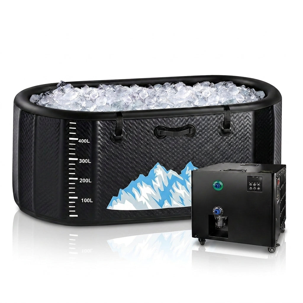 Cold Plunge Tub, 248 Gallon, 1 Horsepower, Heavy-Duty Ice Bath Tub for Athletes with Hot & Cold, Portable Inflatable Plunge Chiller with Water Treatment Kit, Immersion Therapy, Wifi (Black, 1 Set) — Studio Shot