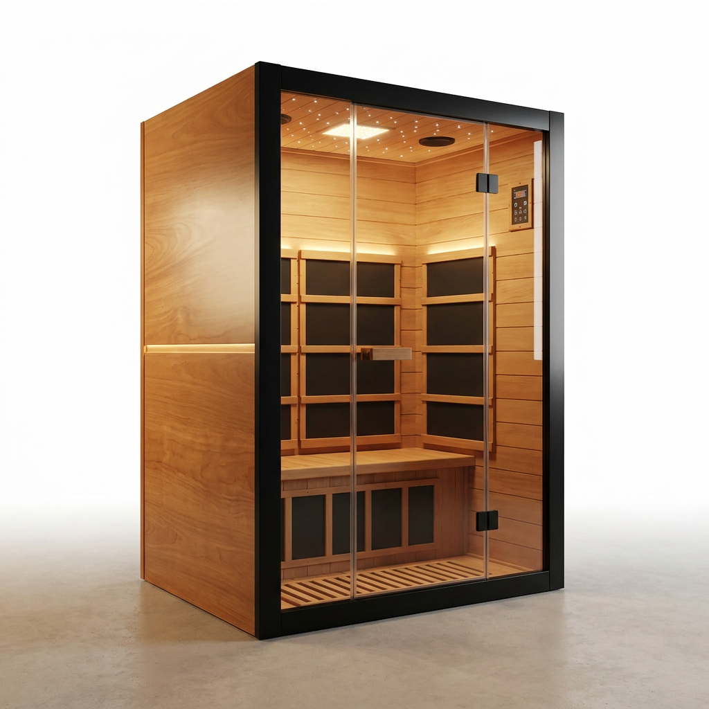 Infrared Sauna 1 Person Far Infrared Sauna Low EMF Indoor Sauna with Starry Light Ceiling Speakers Personal Dry Sauna for Home Gym Spa Fast Heating Easy Assembly 30.7X 30.7X62.2 — Studio Shot