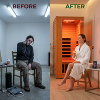 Infrared Sauna with 660 & 850Nm Red Light Therapy, Full Spectrum Sauna with 7 Heater, 1290W 120V, Fast Heat-Up, 1 Person Canadian Hemlock Wood Dry Sauna for Indoor, Home Gym, 31.5*30.3*67" — Before & After