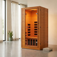 Infrared Sauna with 660 & 850Nm Red Light Therapy, Full Spectrum Sauna with 7 Heater, 1290W 120V, Fast Heat-Up, 1 Person Canadian Hemlock Wood Dry Sauna for Indoor, Home Gym, 31.5*30.3*67" — Studio Shot