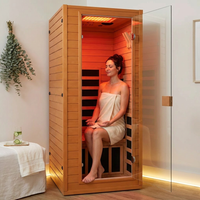 Infrared Sauna with 660 & 850Nm Red Light Therapy, Full Spectrum Sauna with 7 Heater, 1290W 120V, Fast Heat-Up, 1 Person Canadian Hemlock Wood Dry Sauna for Indoor, Home Gym, 31.5*30.3*67" — Lifestyle