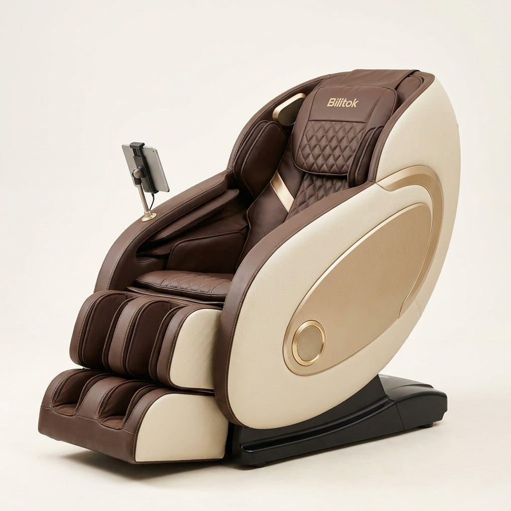 Massage Chair Zero Gravity Full Body with Heating and Bluetooth - Gold — Studio Shot