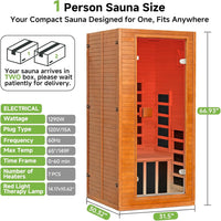 Infrared Sauna with 660 & 850Nm Red Light Therapy, Full Spectrum Sauna with 7 Heater, 1290W 120V, Fast Heat-Up, 1 Person Canadian Hemlock Wood Dry Sauna for Indoor, Home Gym, 31.5*30.3*67"